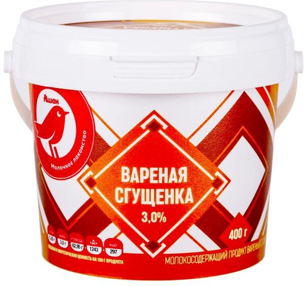 Молоко сгущенное АШАН Красная птица с сахаром 3% БЗМЖ, 400 г