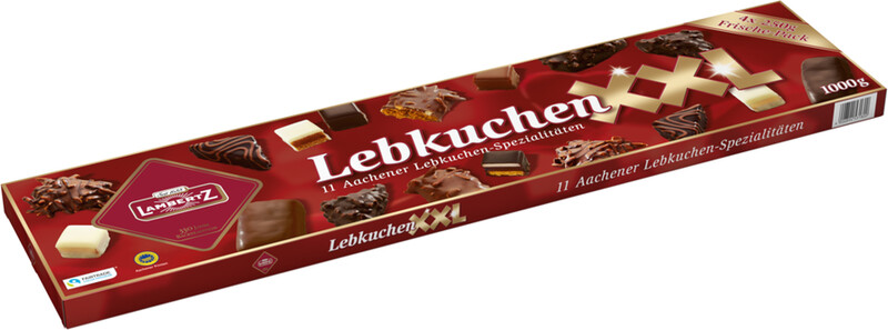 Пряники LAMBERTZ Lebkuchen XXL, глазированный молочным, темным, белым шоколадом, 1кг