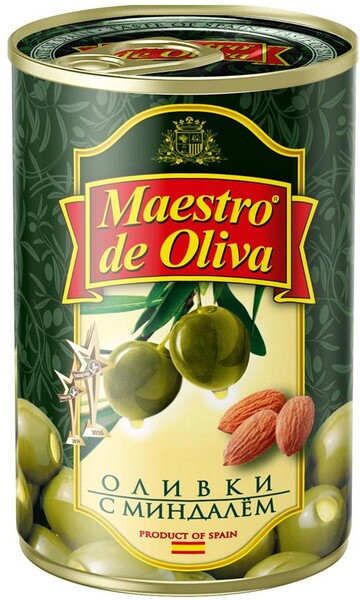 Оливки Maestro de Oliva с миндалем 0,3кг
