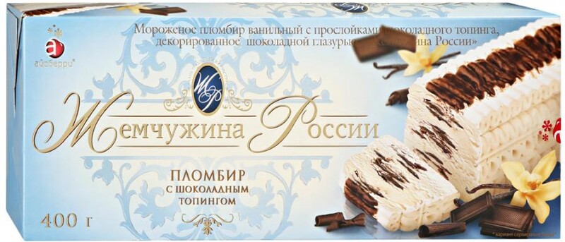 Мороженое Жемчужина России Рулет пломбир с шоколадным топингом 400 г