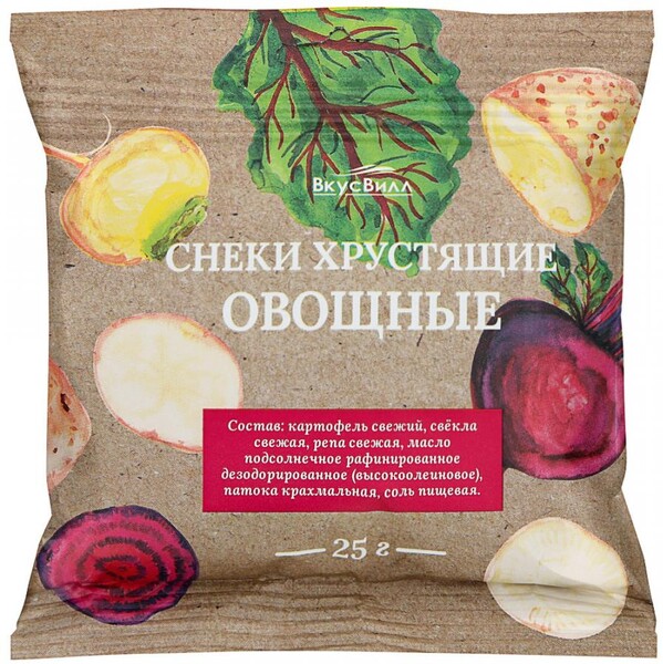 Снеки ВкусВилл хрустящие из картофеля свеклы и репы 25 г