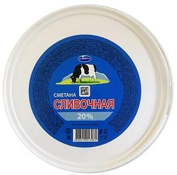 Сметана Экомилк сливочная 20%, 5 кг., ведро
