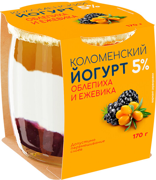 Йогурт Коломенский с наполнителем «Облепиха-ежевика» 5% 170г, Россия