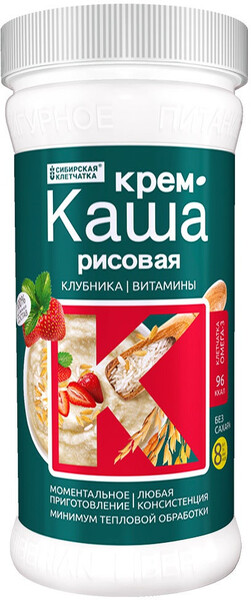 Крем каша рисовая с клубникой и витаминами, 400 гр