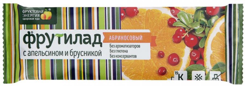 Батончик Фрутилад фруктовый неглазированный с апельсином и брусникой, 30г