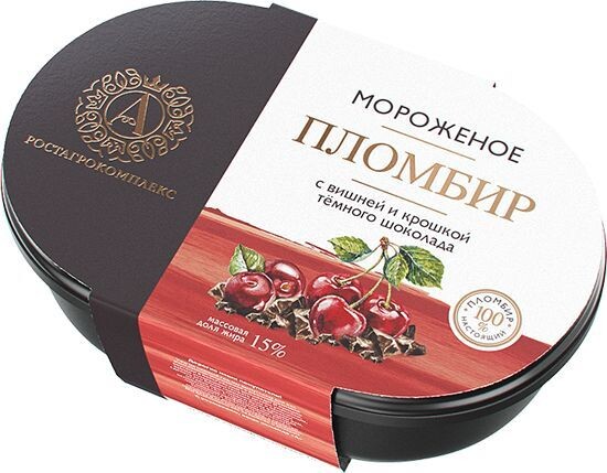 Мороженое Ростагрокомплекс пломбир с вишней и крошкой темного шоколада 15% 450г
