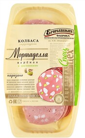 Колбаса Егорьевская ФКГ Мортаделла вареная с фисташками, 200г нарезка