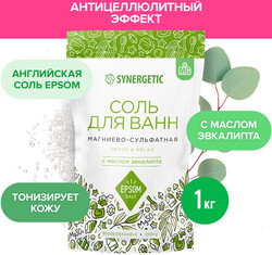 Соль для ванн, магниево-сульфатная, с маслом эвкалипта Synergetic, 1 кг