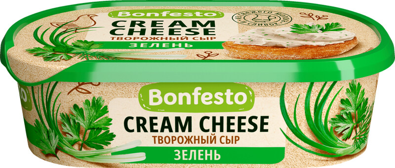 Сыр творожный BONFESTO Кремчиз Зелень 65%, без змж, 140г