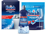 Набор для посудомоечной машины Finish Power: таблетки 100 шт, ополаскиватель 400 мл, соль 1.5 кг