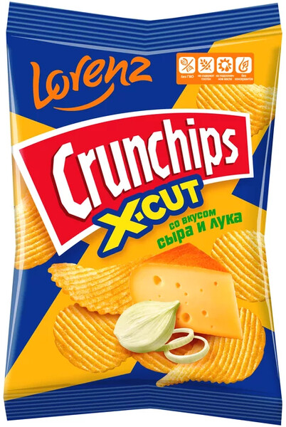 Чипсы Lorenz Crunchips X-Cut картофельные рифленые 70г со вкусом сыра и лука