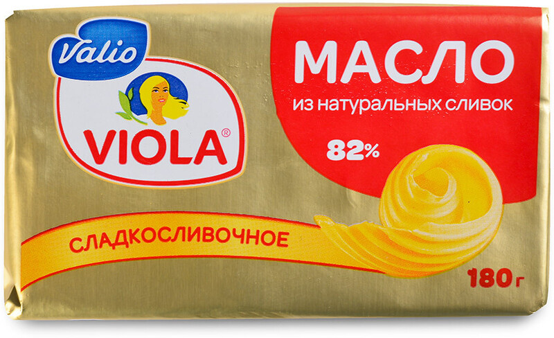 Масло сладкосливочное Viola 82% 180г Россия, БЗМЖ