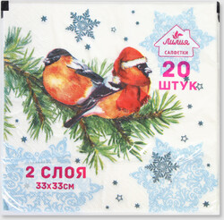 Салфетки Лилия снегири 33х33 см 2 слоя 20 листов