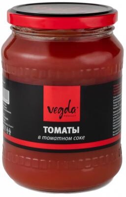 Томаты Vegda, неочищенные в томатном соке, 700 гр., стекло