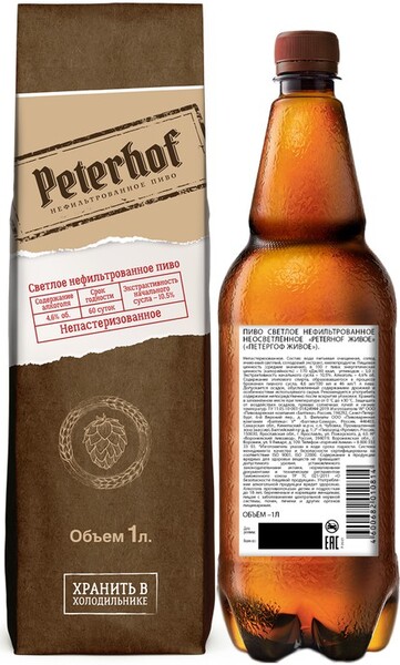 Пиво Петергоф живое нефильтр. 4,6% ПЭТ 1л