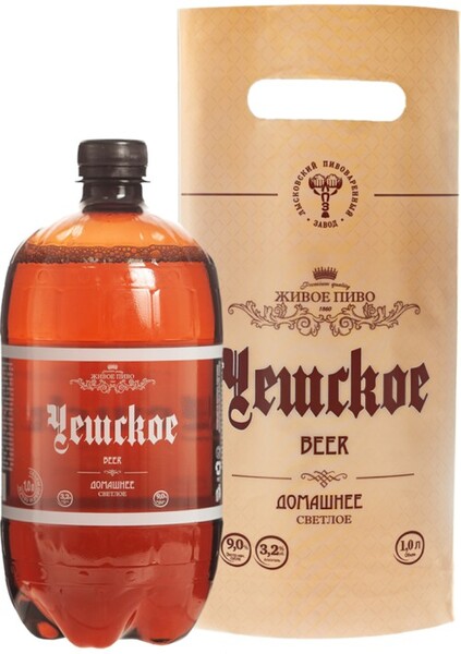 Пиво Чешское Домашнее живое светлое фильтрованное 3,2 % алк., Россия, 1 л