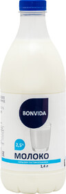 Молоко пастеризованное BONVIDA 2,5%, без змж, 1400мл
