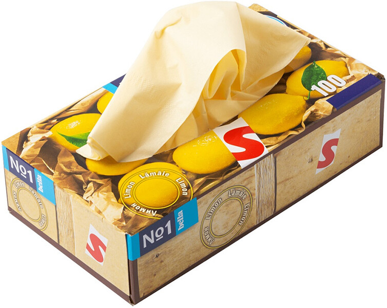 Носовые платочки бумажные Bella №1 с запахом лимона 2-слойные (100 штук   в упаковке)