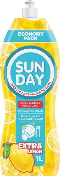 Средство для мытья посуды Sunday парфюмированное экстра лимон, 1 л., ПЭТ