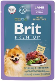 Влажный корм для собак с чувствительным пищеварением Brit ягненок с морковью, 85 г