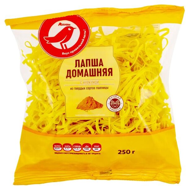 Лапша АШАН Красная птица домашняя с куркумой, 250 г
