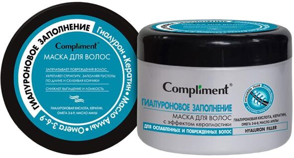 Маска для волос Compliment с эффектом керапластики Hyaluron Filler Гиалуроновое заполнение, 500 мл