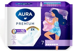 Прокладки женские гигиенические Aura Premium Night (7 штук в упаковке)