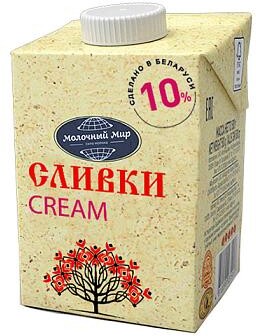 Сливки Молочный мир питьевые стерилизованные, 10%, 500 мл., тетра-пак