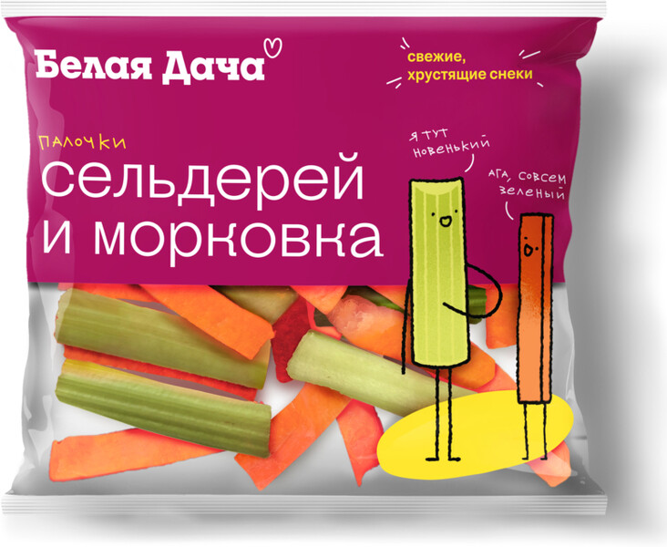 Снеки свежие БЕЛАЯ ДАЧА смесь из палочек моркови и сельдерея, 80г