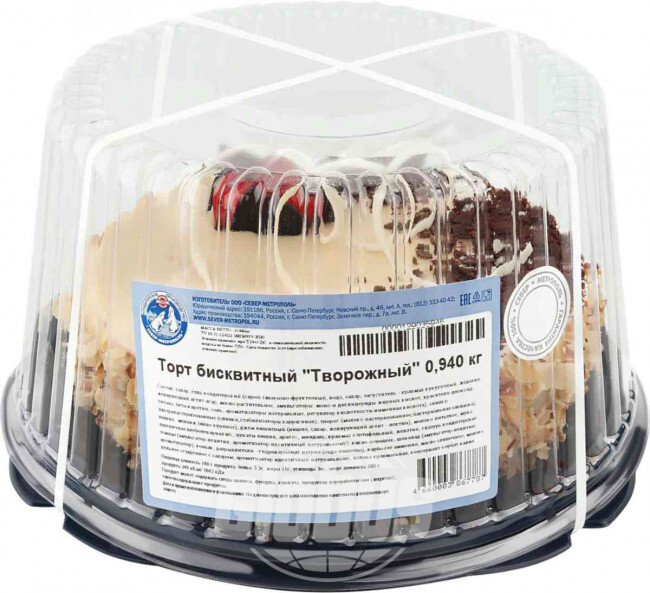 Торт бисквитный Север-Метрополь Творожный, 940 г