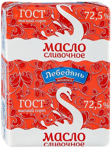Масло сладко-сливочное ЛебедяньМолоко Крестьянское 72.5% 180г