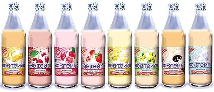 Коктейль молочный Можайское 2,5% набор кл,коф,бан,виш,мал,ван,тоф по 450 мл., 20 шт., стекло