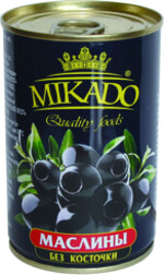Маслины черные Mikado без косточки, 314 гр., ж/б