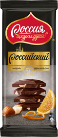Шоколад темный Россия-щедрая душа! Российский с цедрой апельсина и миндалем 82г