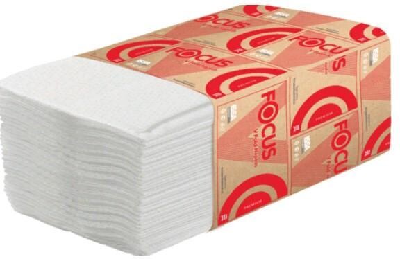 Полотенце бумажное листовое Focus premium 3-слоя 240х215мм Z-сложения белое 125 листов, бумага
