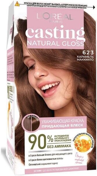 Краска-уход для волос L'Oreal Paris без аммиака Casting Natural Gloss оттенок 623 Карамель маккиато