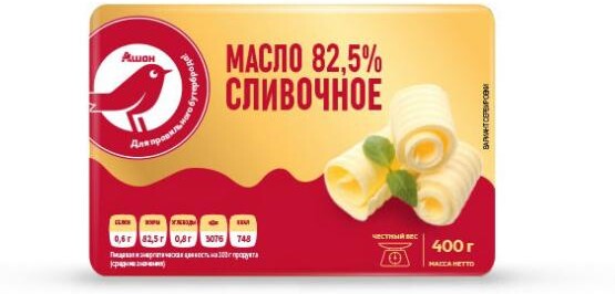 Масло сливочное АШАН Красная птица 82,5%, 400 г