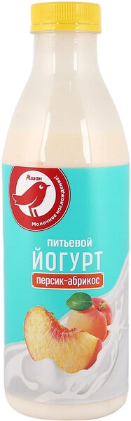 Йогурт питьевой АШАН Красная птица с кусочками фруктов персика и абрикоса 2,5% 750 мл 