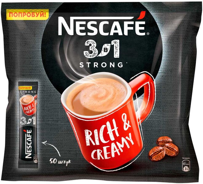 Кофейный напиток Nescafe 3 в 1 Крепкий растворимый 16 г 50 шт.