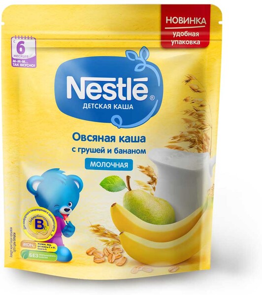 Детская каша овсяная молочная Nestle с грушей и бананом с 6 месяцев, 220 г