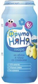 Пюре ФрутоНяня с яблоком грушей и сливками с сахаром с 6 месяцев 250 г