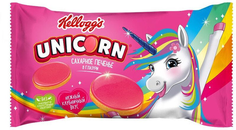 Печенье Kellogg’s Unicorn сахарное в глазури Клубника 105 г
