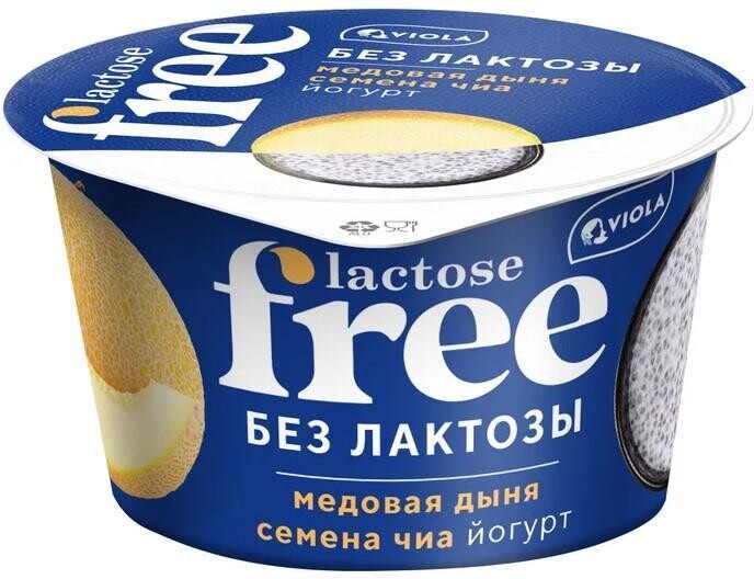 Йогурт Viola free безлактозный медовая дыня и семена чиа 2,7%, 180 гр., стакан