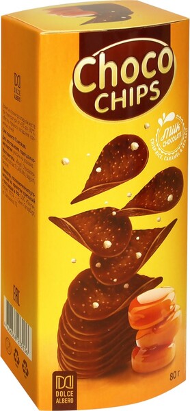 Чипсы DOLCE ALBERO из молоч. шоколада с хруст. рисом карам. морс.сол Бельгия, 80 г