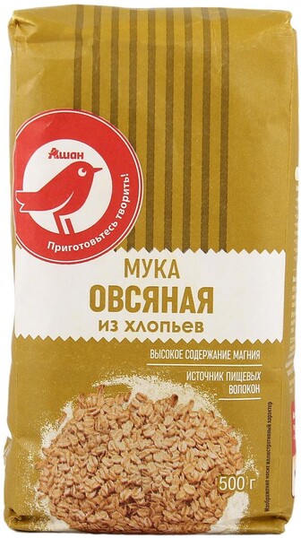 Мука овсяная АШАН Красная птица, 500 г