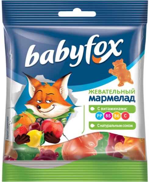 «BabyFox», мармелад жевательный с соком ягод и фруктов, 30 г