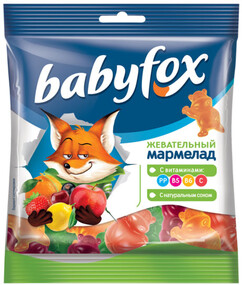 «BabyFox», мармелад жевательный с соком ягод и фруктов, 70 г