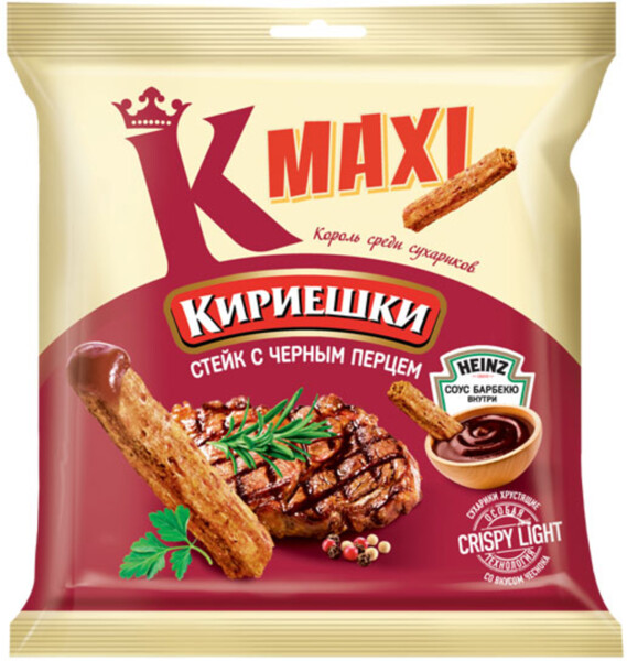 «Кириешки Maxi», сухарики со вкусом стейка с черным перцем и соусом барбекю, 75 г