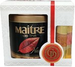 Набор Maitre de The чай черный де люкс и конфеты golden dessert, 144 гр., ж/б