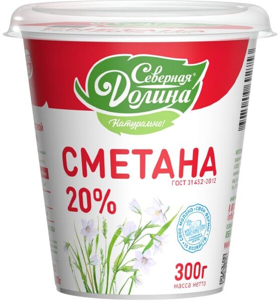 Сметана «Северная долина» 20% БЗМЖ, 300 г